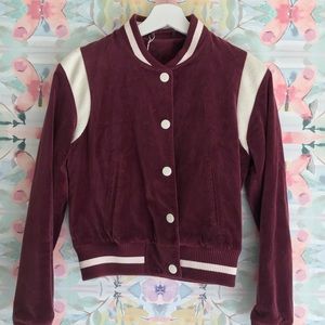 Burgungy velvet bomber jacket